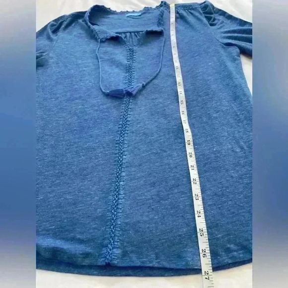 J. McLaughlin Blue Linen Stitch Embroidered Tassel Casual Top Women's Small - Picture 11 of 11